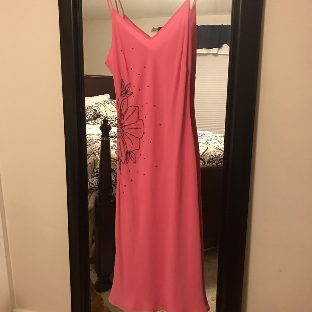 Chiffon and silk dress hand beaded. Size 10